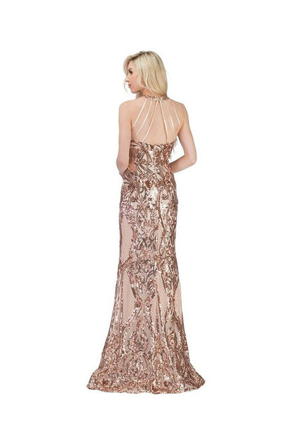 V NECK FLOOR LENGTH COCKTAIL DRESS WITH SEQUINS