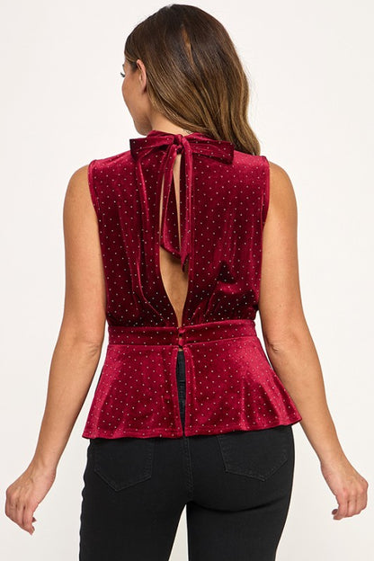 SLEEVELESS VELVET MOCK NECK TOP