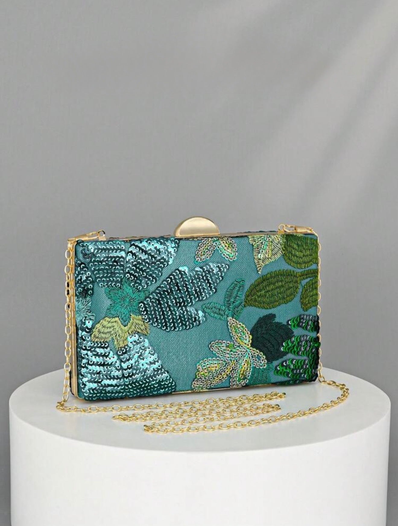 SEQUIN EMBROIDERED FLORAL CLUTCH BAG