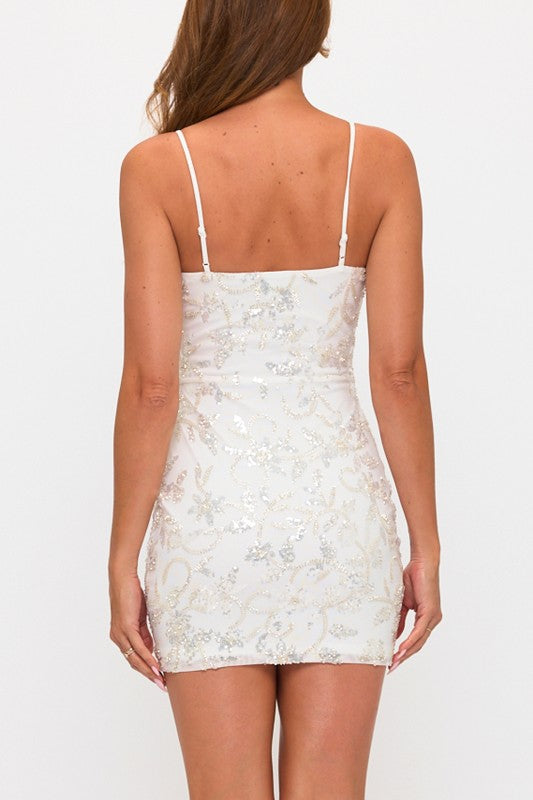 BODYCON MINI PARTY DRESS WITH SEQUINS AND BEADS