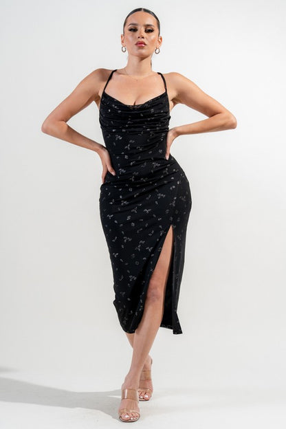 METALLIC MESH MIDI DRESS