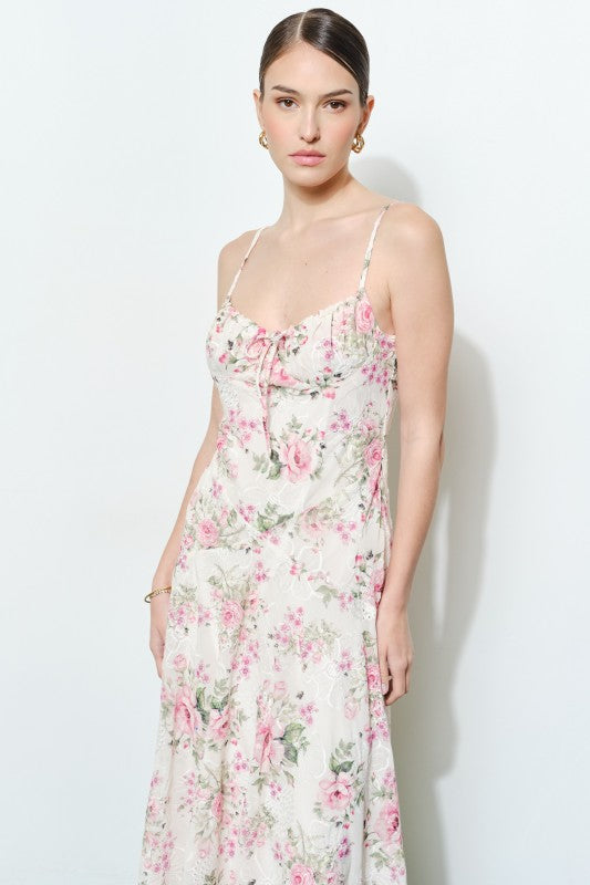 FLORAL LACE SWEETHEART MIDI DRESS