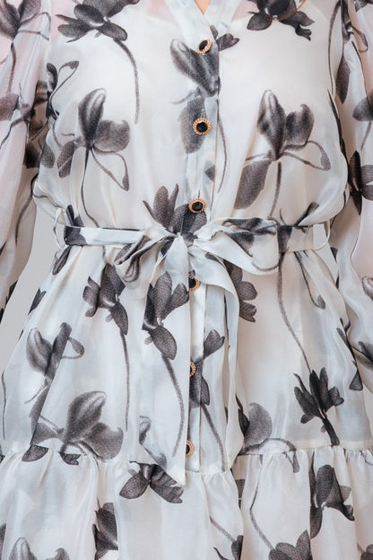 ORGANZA PRINTED FLORAL MINI DRESS