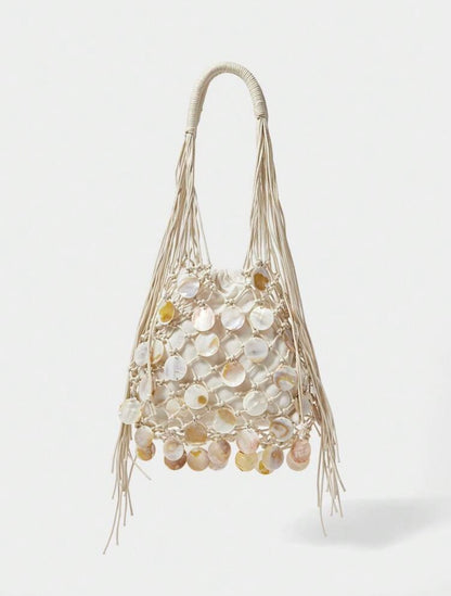 SHELL CROCHET TASSEL BEACH HANDBAG