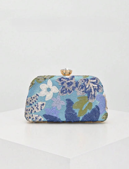 MULTI COLOT SEQUIN FLORAL EVENING CLUTCH BAG