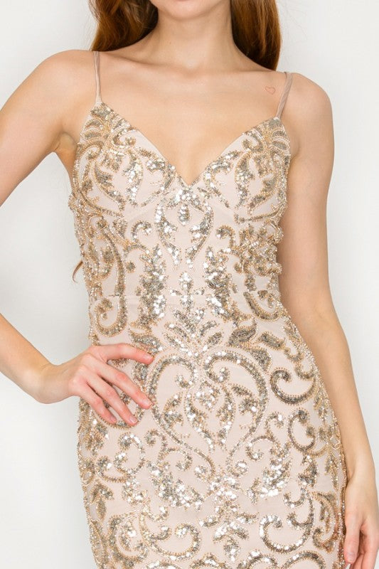 SEQUIN EMBELLISHED CORSET MAXI MERMAID COCKTAIL DRESS