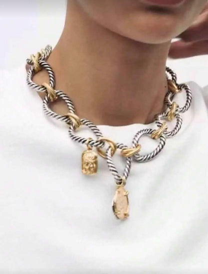 Coin Twist Chain Necklace, Geometric Pendant Necklace