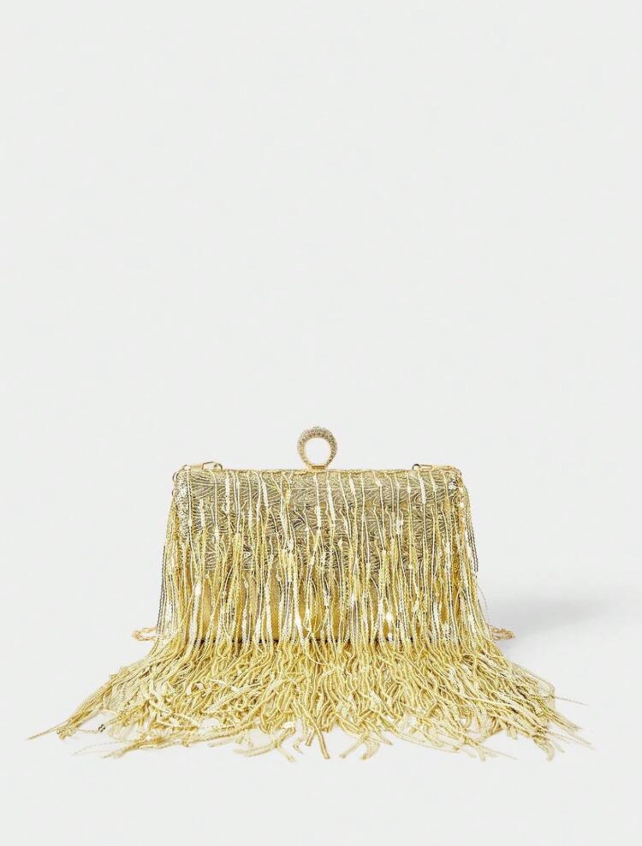 ELGANT RHINESTONE DRAWSTRING SEQUIN BOX-SHAPED EVENING CLUTCH