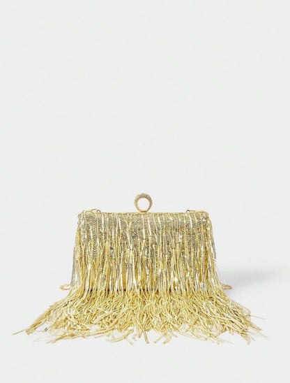 ELGANT RHINESTONE DRAWSTRING SEQUIN BOX-SHAPED EVENING CLUTCH