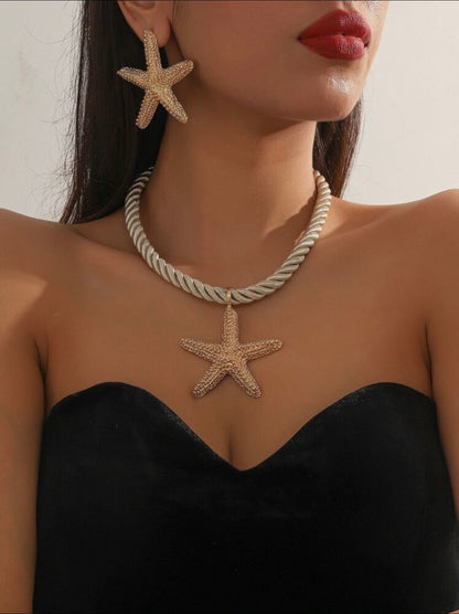 3 PCS STARFISH PENDANT NECKLACE & EARRINGS SET