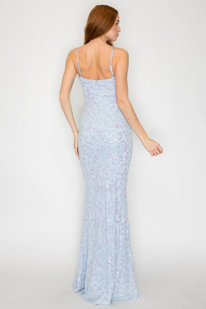 SEQUIN EMBELLISHED CORSET MAXI MERMAID COCKTAIL DRESS
