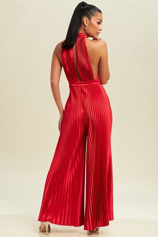 SOLID PLEATED JUMPSUIT