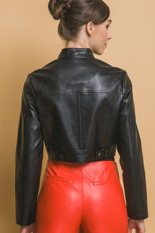 FAUX LEATHER EBROIDERED JACKET