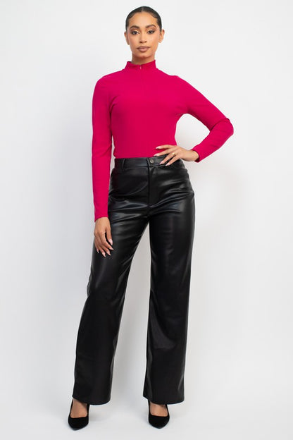 Faux Leather Mid Rise Pants