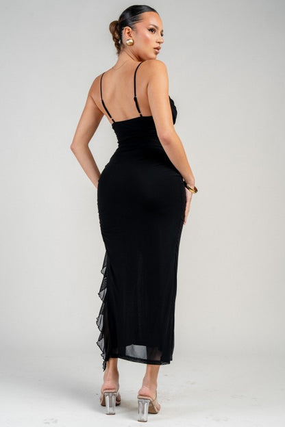 MESH MIDI DRESS WITH A SIDE LEG SLIT