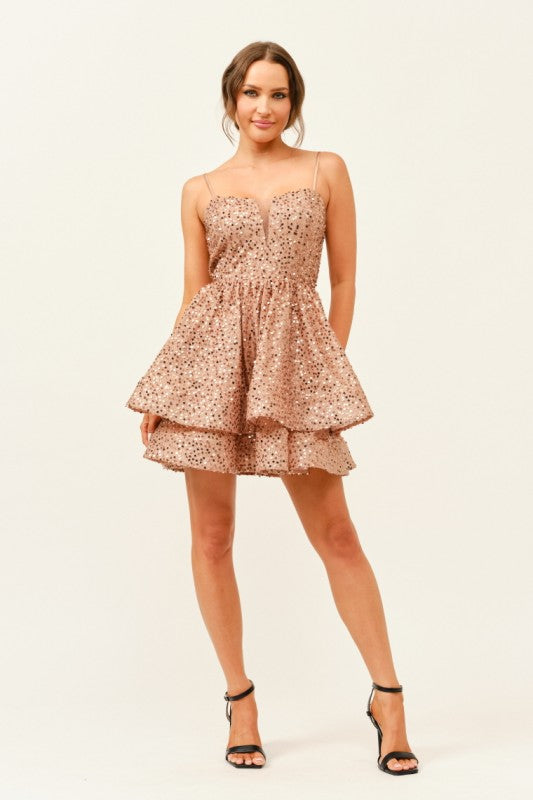 SEQUIN TIERED MINI COCKTAIL DRESS