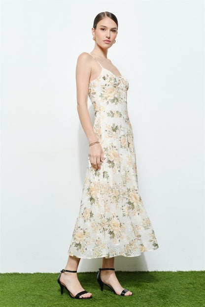 FLORAL LACE SWEETHEART MIDI DRESS