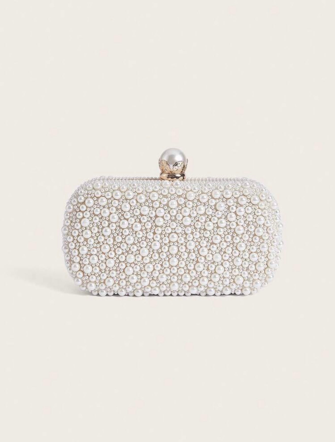 FAUX PEARL BEADED EVENING CLUTCH BAG