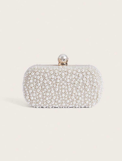 FAUX PEARL BEADED EVENING CLUTCH BAG