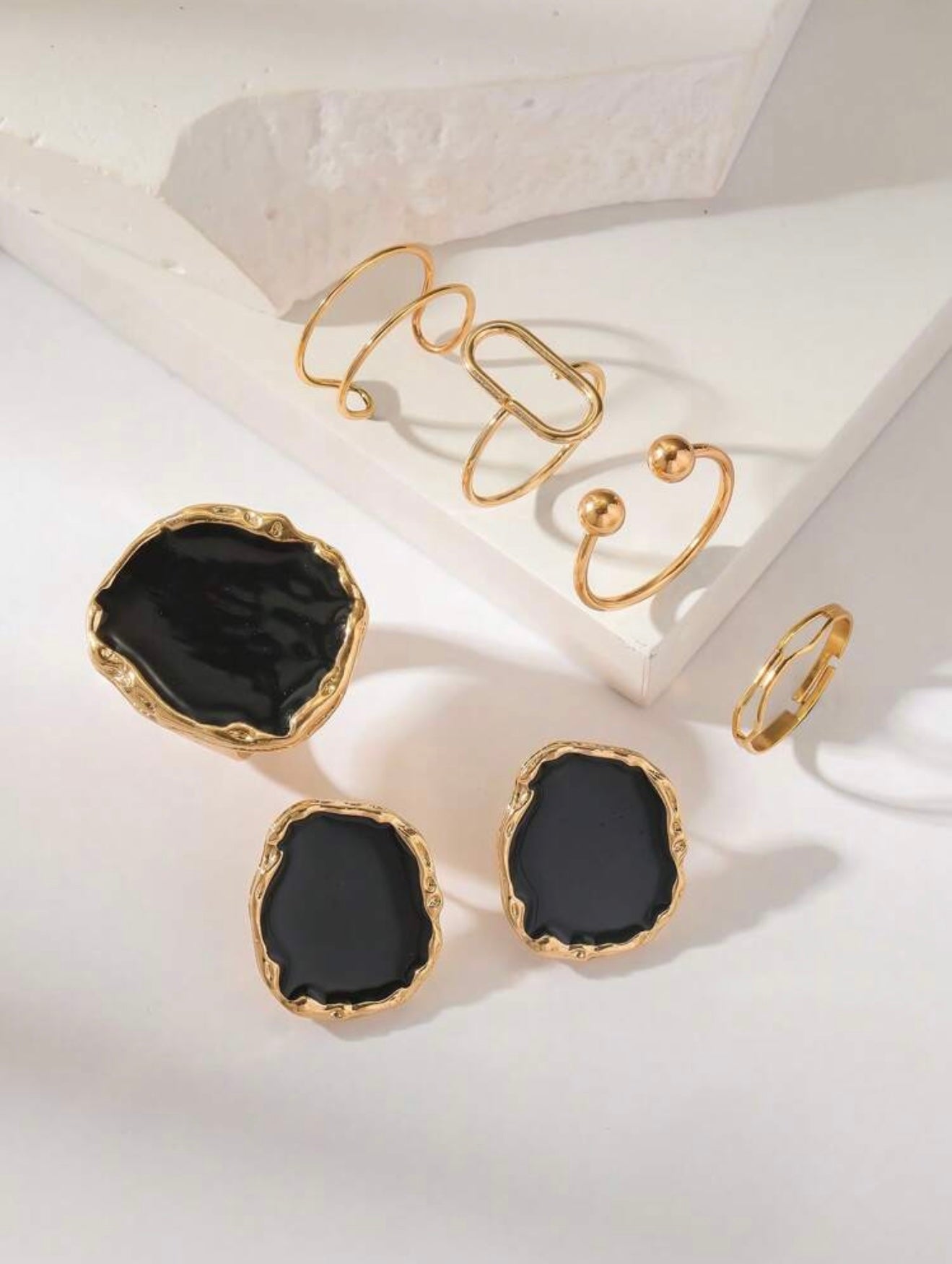 7pcs Black Volcanic Rock Earrings & Earrings Jewelry Set