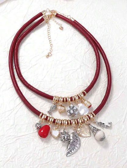 PU LEATHER MULTI LAYER NECKLACE