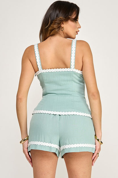 SLEEVELESS TOP SHORTS SET WITH RICK RACK TRIM