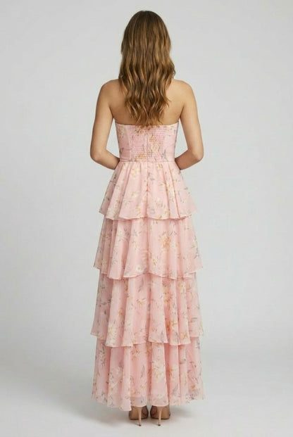 FLORAL TIERED STRAPLESS MAXI DRESS