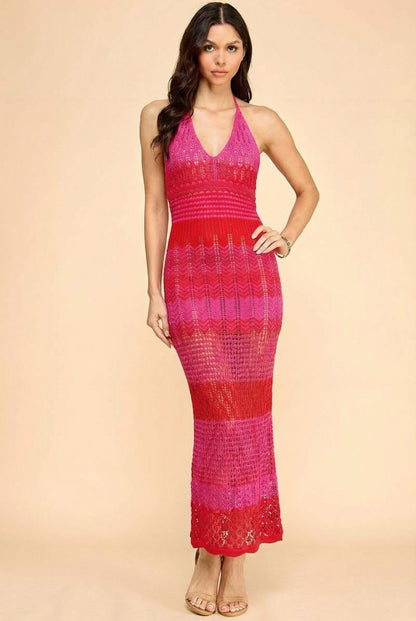 HALTER TIE CROCHET MAXI DRESS
