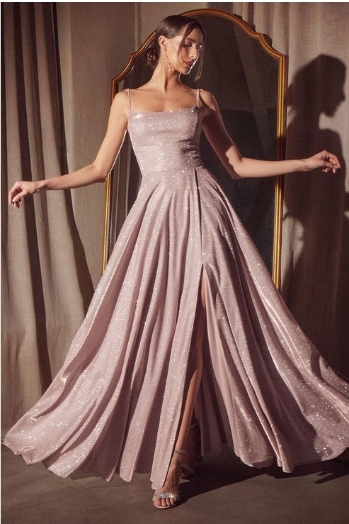 PRINCESS SPAGHETTI STRAP GLITTER MAXI COCKTAIL DRESS