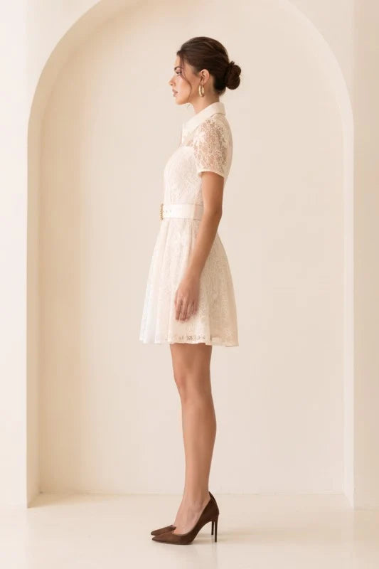 BUTTON DOWN MINI LACE DRESS