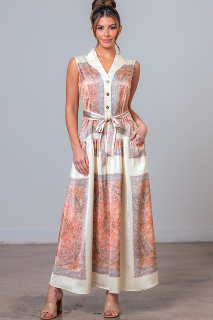 JACQUARD PRINTED SLEEVELESS MAXI DRESS