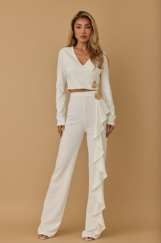 LONG SLEEVES CROP TOP PANTS SET