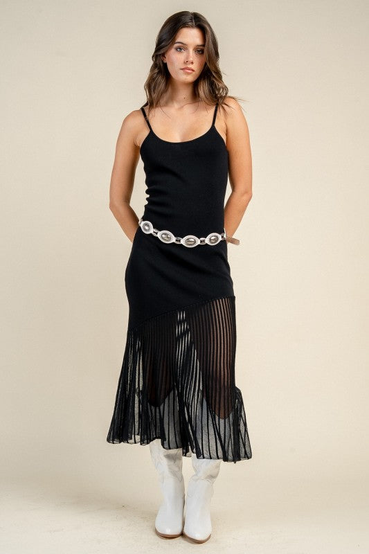 SWEATER MIDI DRESS WITH PLEATED SKIRT