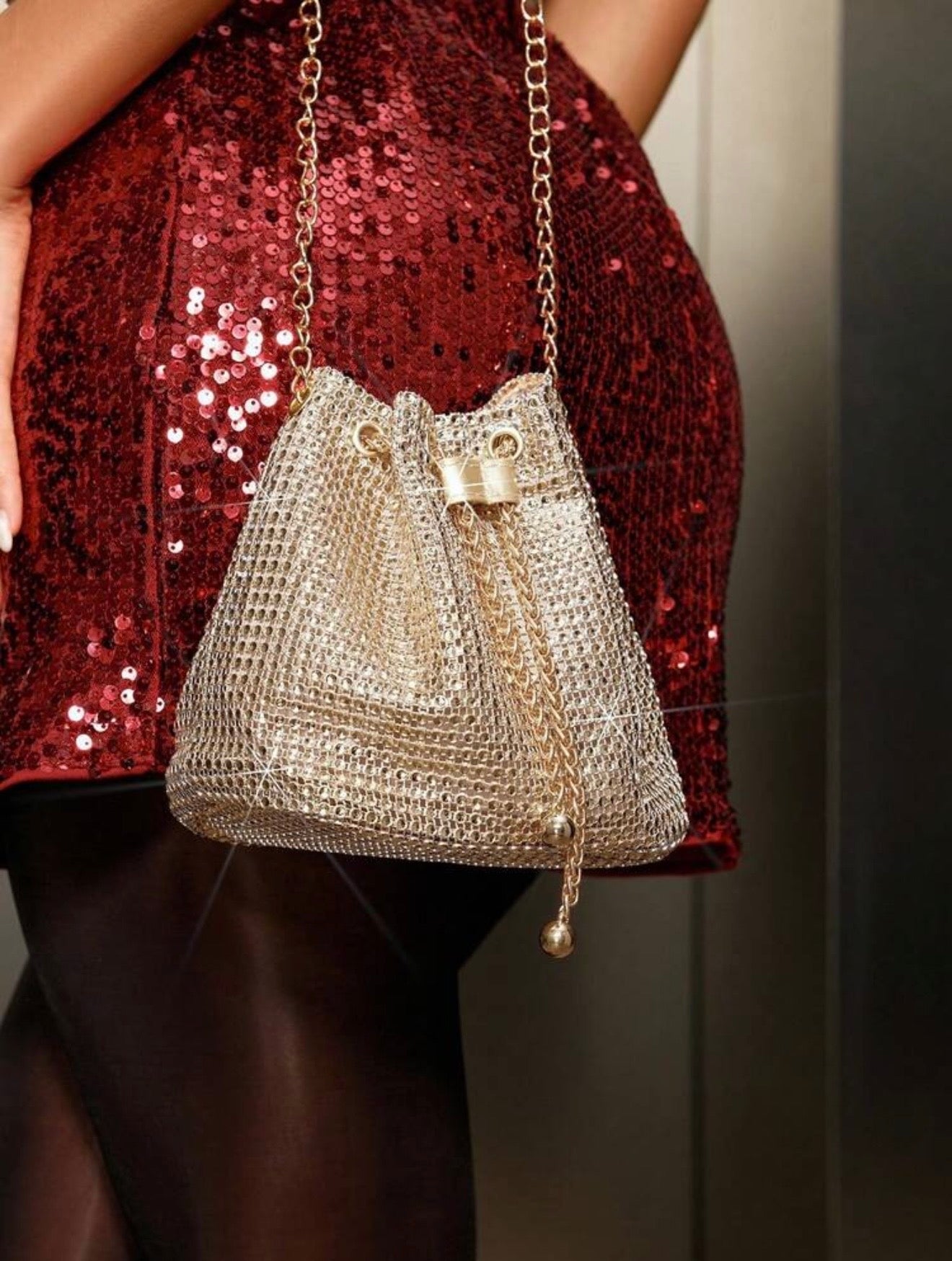 RHINESTONE BUCKET MINI CLUTCH BAG