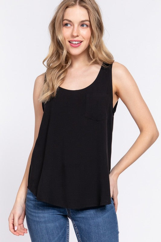 BACK BUTTON DOWN WOVEN TANK