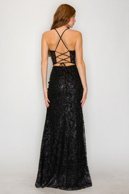 GLITTER SEQUIN MERMAID MAXI COCKTAIL DRESS