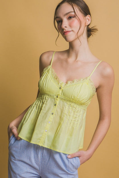 LACE TRIM LINEN TOP