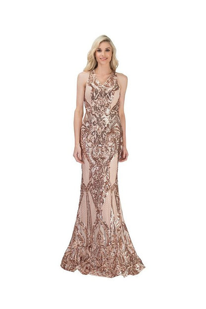 V NECK FLOOR LENGTH COCKTAIL DRESS WITH SEQUINS