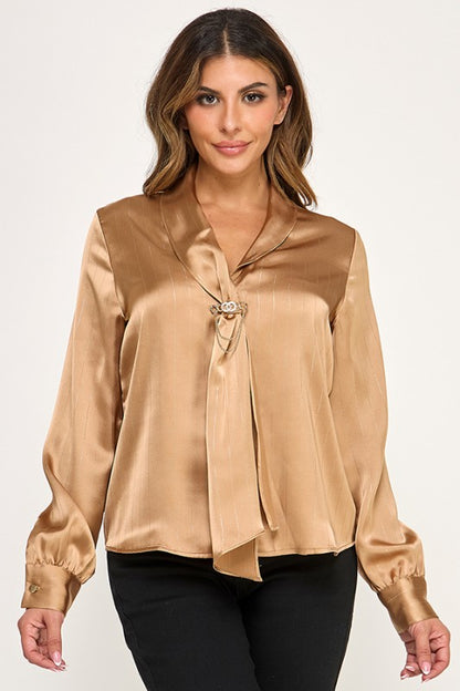 LUREX STRIPED LONG SLEEVE BLOUSE WITH NECK TIE