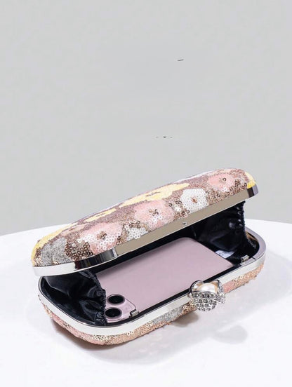 FLORAL SEQUIN EVENING CLUTCH BAG