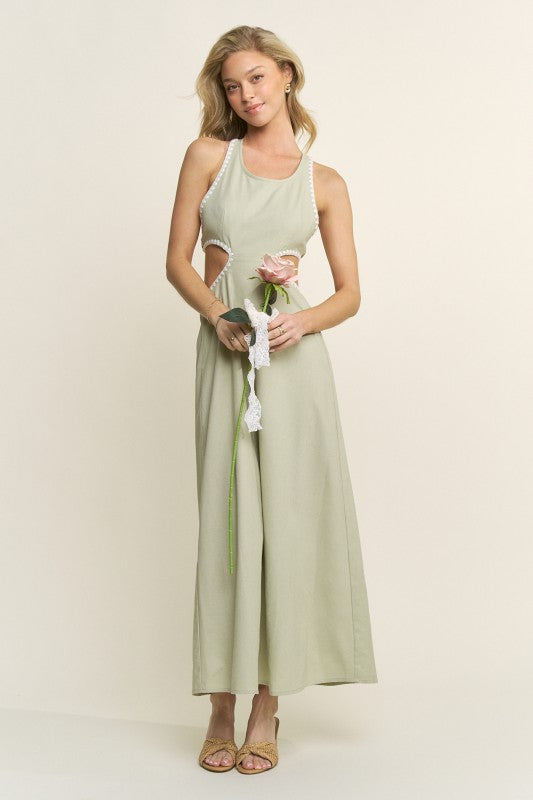 CONTRAST THREAD CUT OUT DETAIL MAXI DRESS