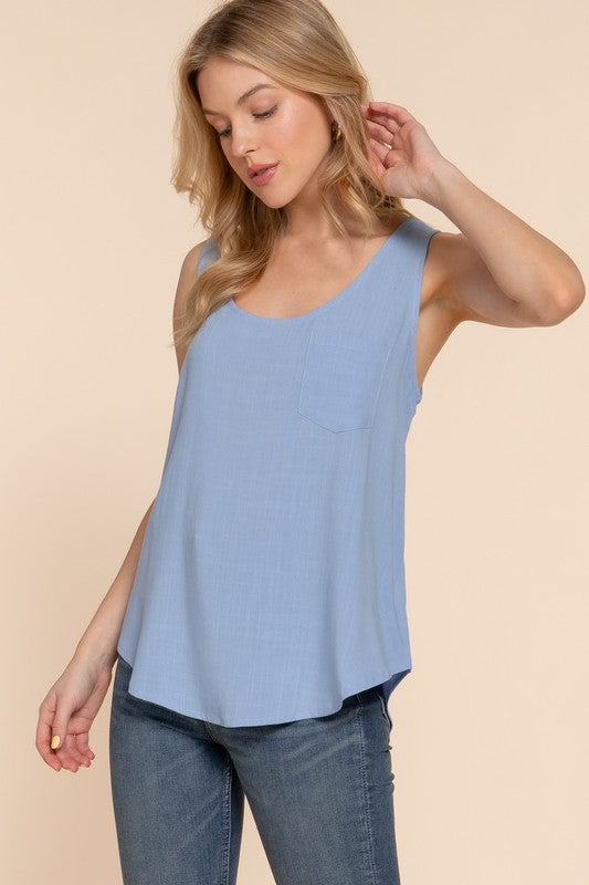 BACK BUTTON DOWN WOVEN TANK