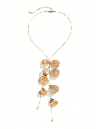 3 PCS METALLIC TASSEL Y SHAPED NECKLACE AND EARRINGS SET