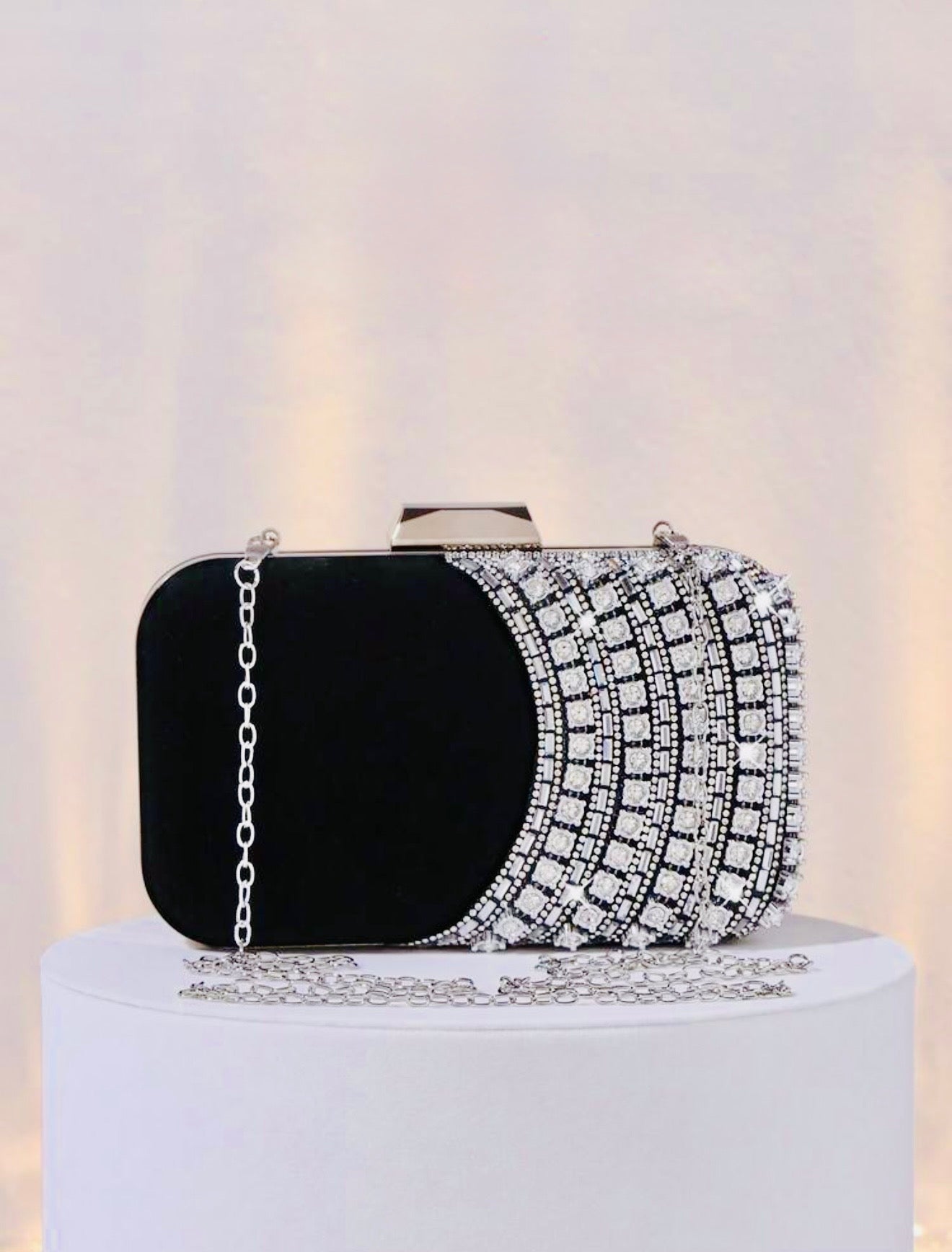 ELGANT VELVET DIAMOND SEQUIN BOX-SHAPED EVENING CLUTCH