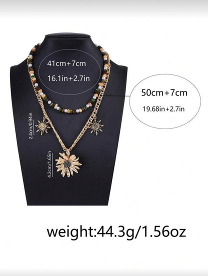 BOHO PENDANT SUNFLOWER MULTI LAYER NECKLACE