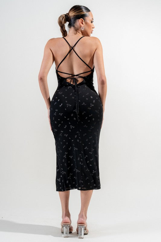 METALLIC MESH MIDI DRESS