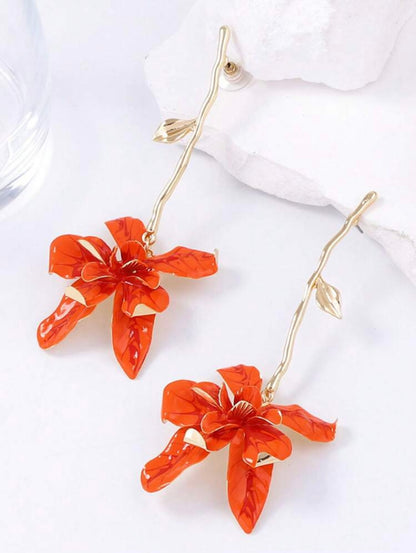 STEM DROP METAL FLOWER EARRINGS
