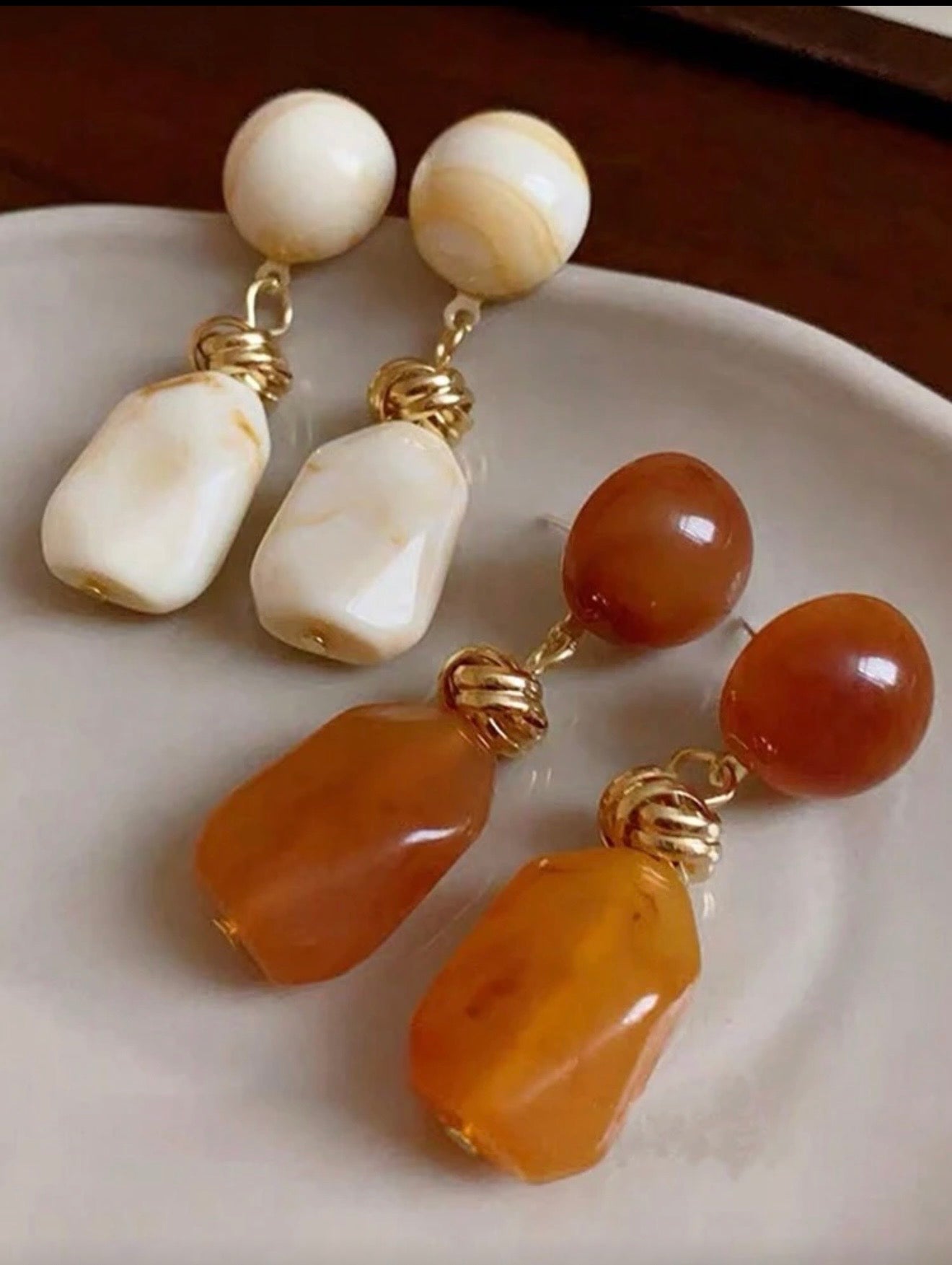 VINTAGE MARBLE ASYMMETRICAL EARRINGS