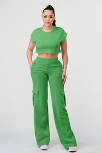 2 PIECES WIDE LEG CARGO PANTS SET