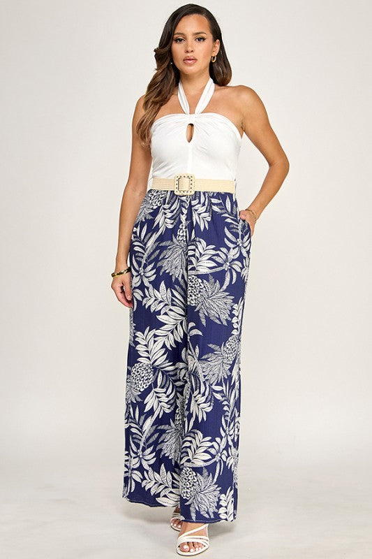 HALTER JUMPSUIT W/ CONTRAST BOTTOM
